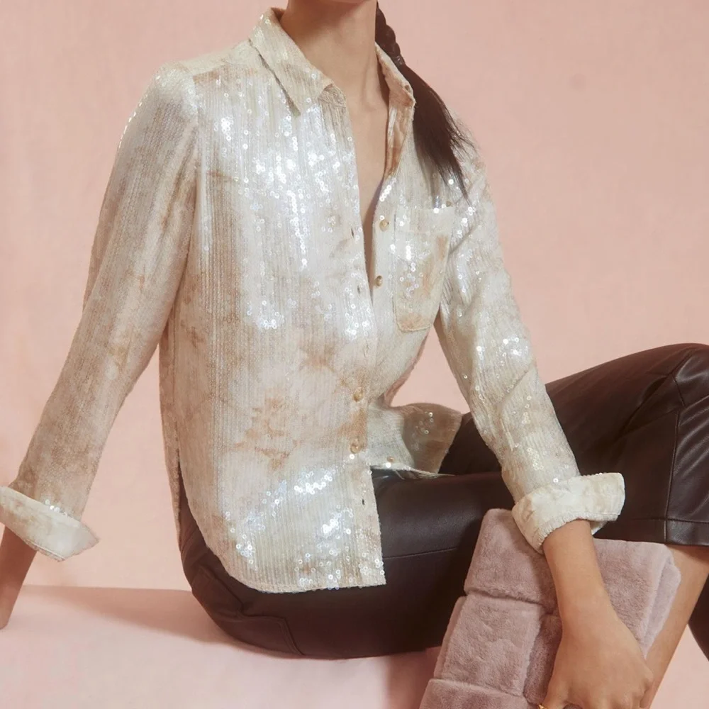 Anthropologie Pilcro Shrunken Sequin Blouse